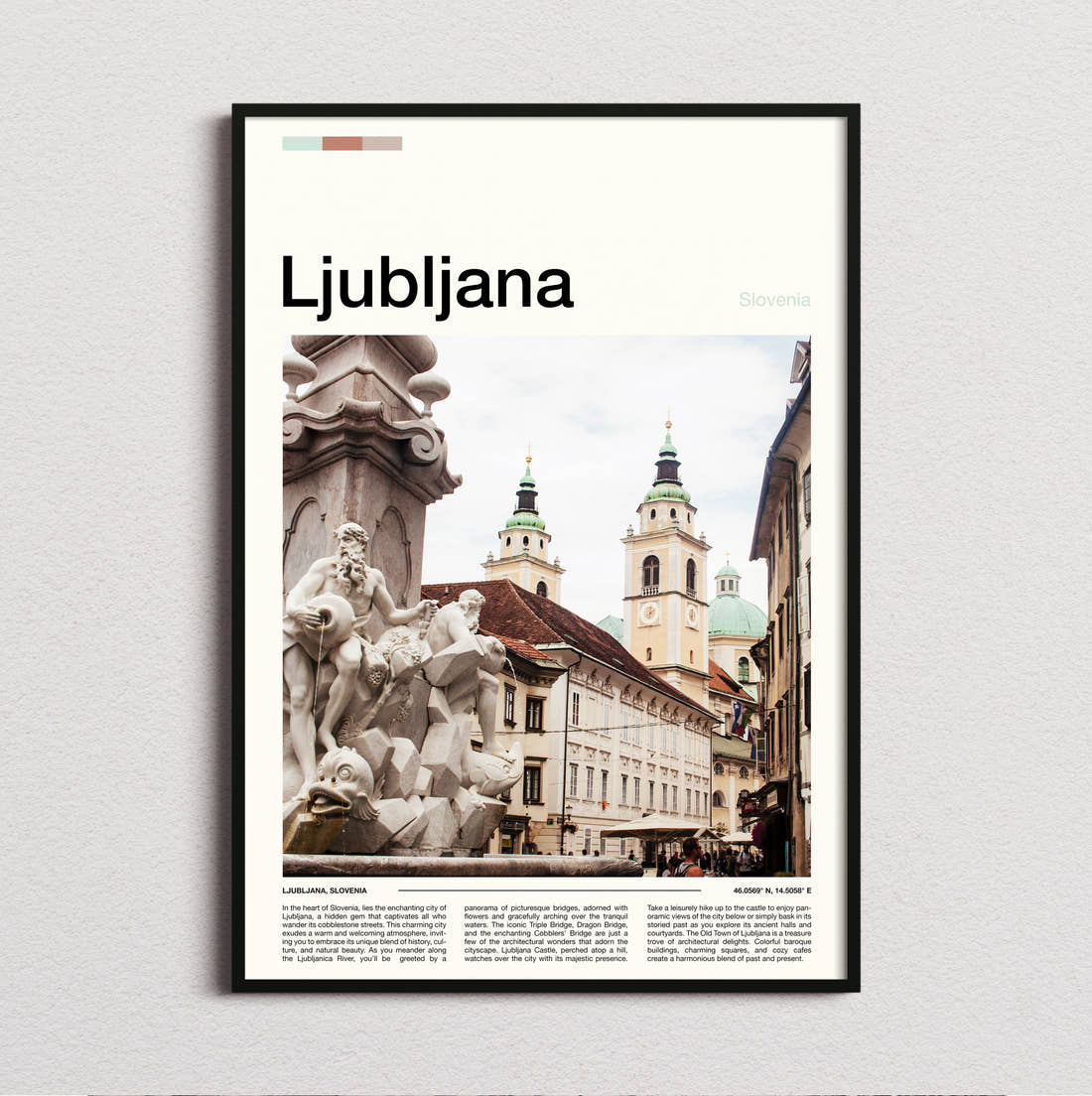 Ljubljana Robba Fountain Travel Print framed and photographed straight on