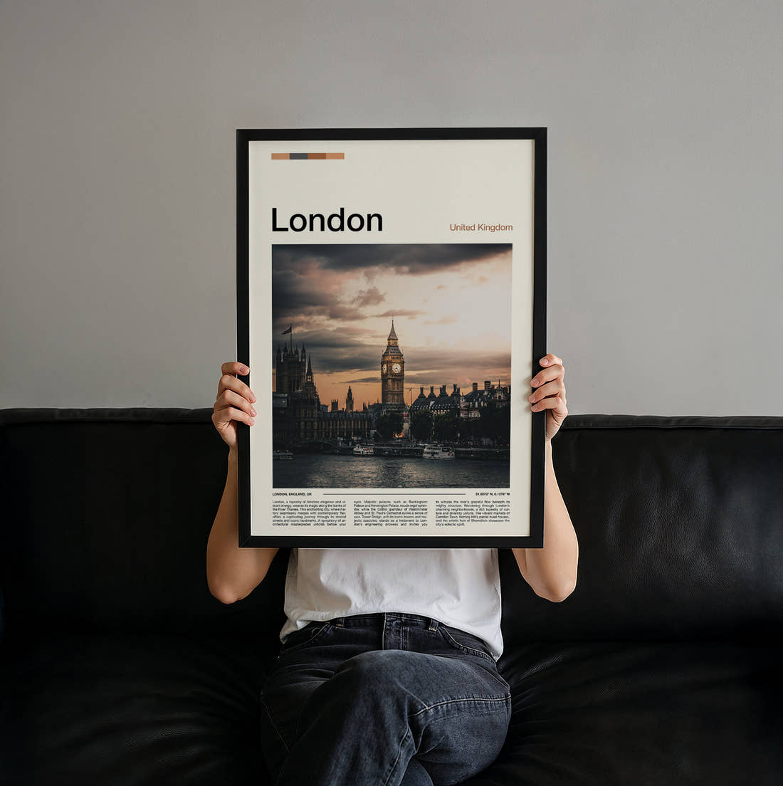 London Big Ben Travel Print held up by hand to show the size of the print