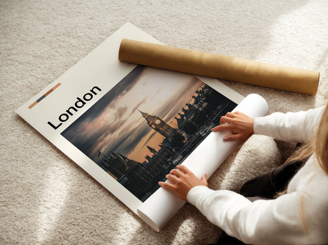 London Big Ben Travel Print being unrolled from its postal tube
