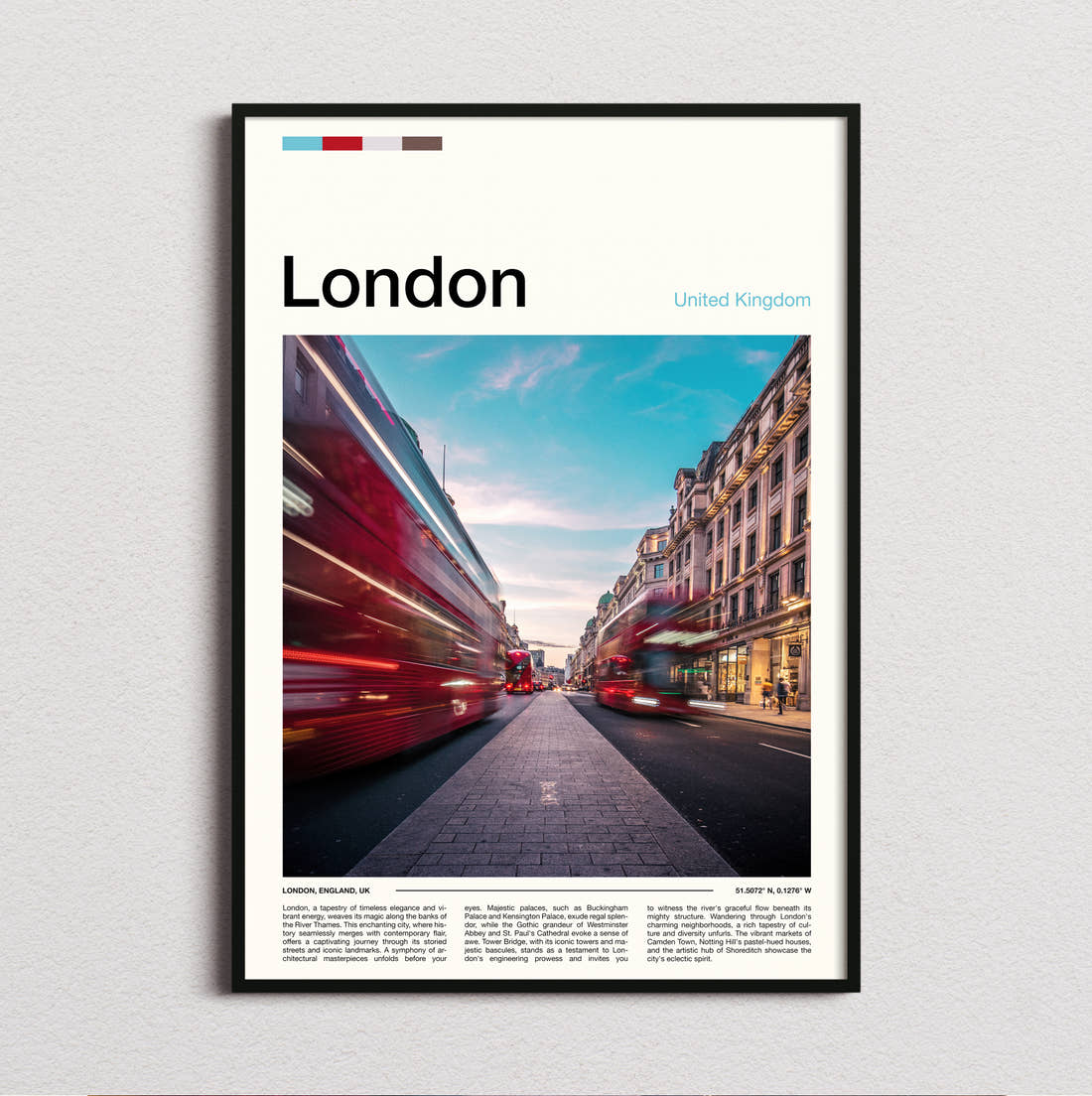 London Red Double-Decker Bus Travel Print framed and photographed straight on