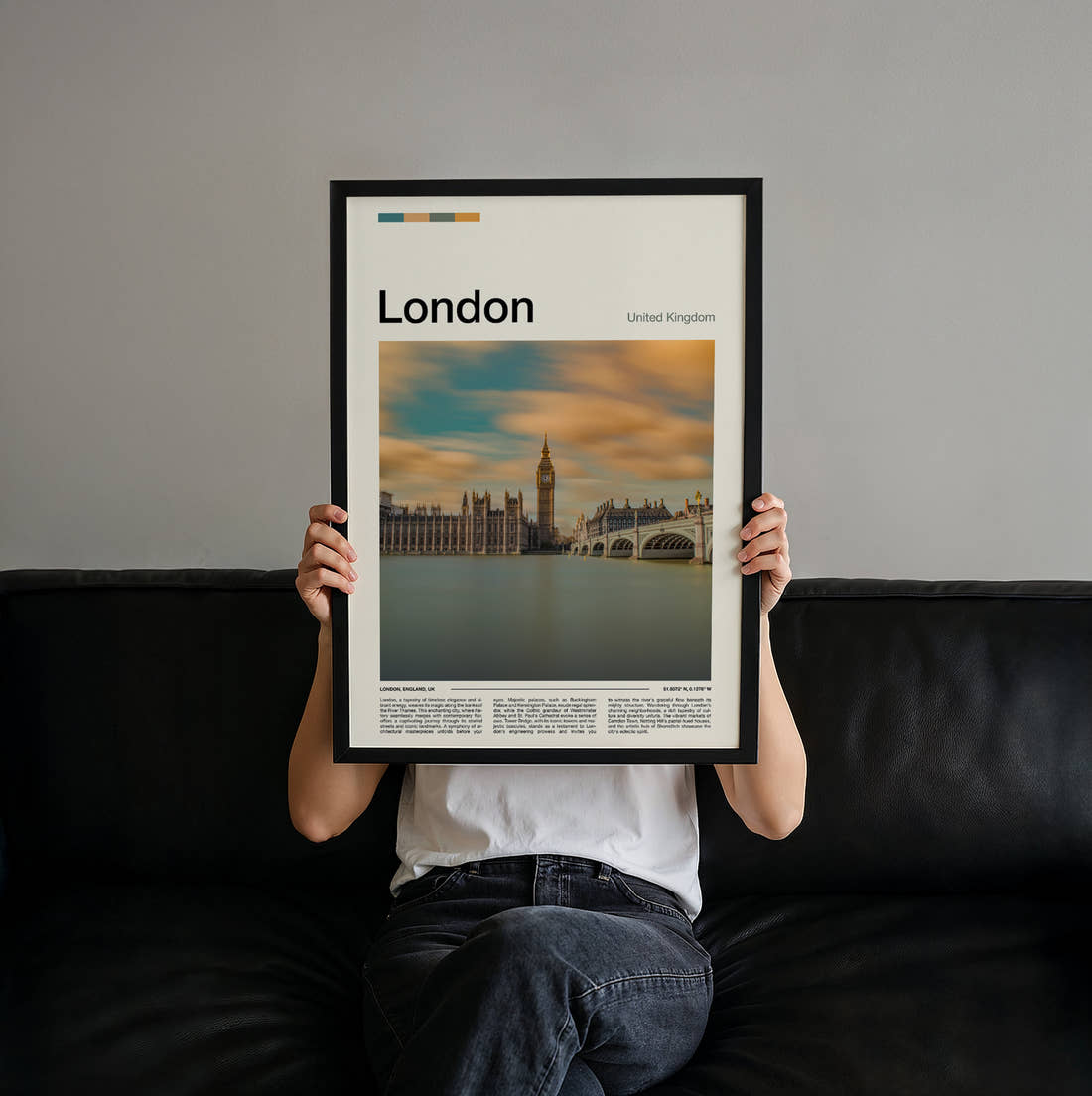 London Houses Of Parliament Travel Print held up by hand to show the size of the print