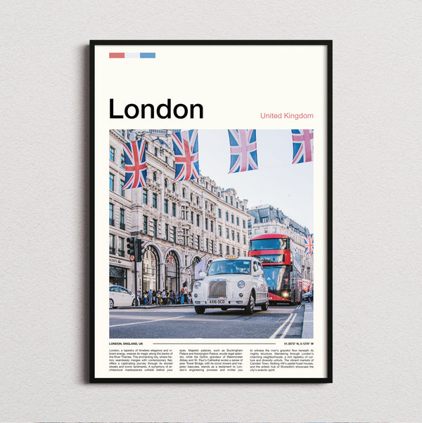 London - Taxi Under Union Jacks - Travel Print