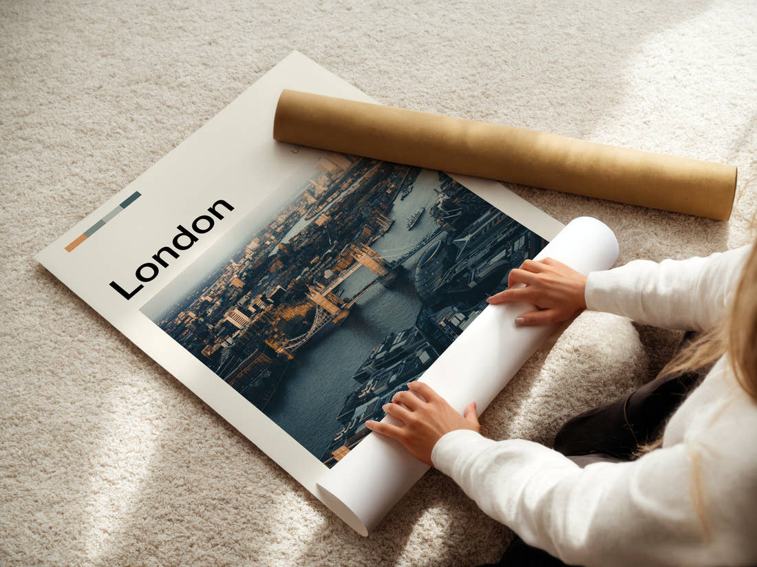 London Tower Bridge Travel Print being unrolled from its postal tube