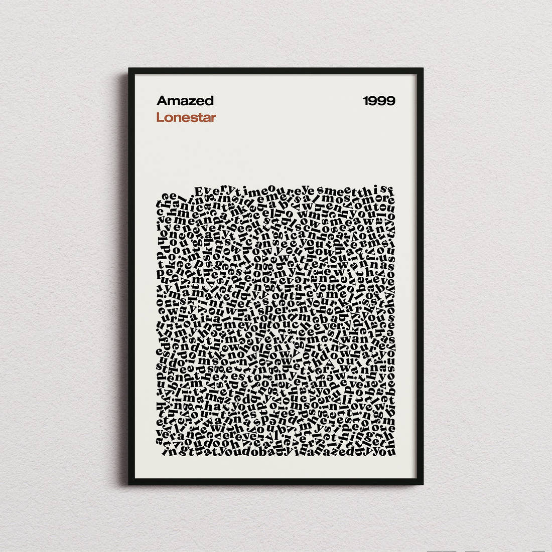 Lonestar Amazed Lyric Print in the cream colourway, framed