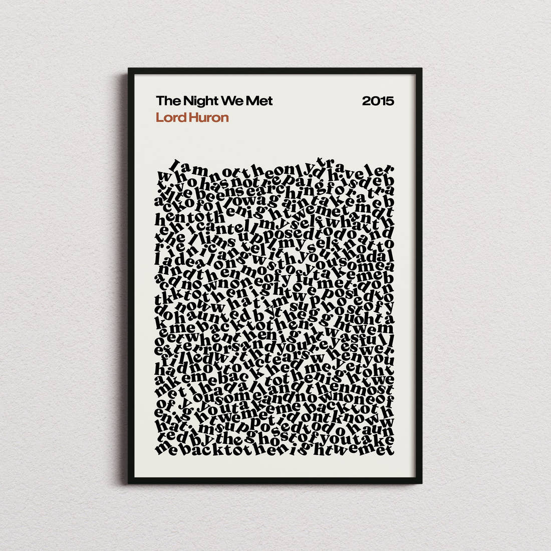 Lord Huron The Night We Met Lyric Print in the cream colourway, framed