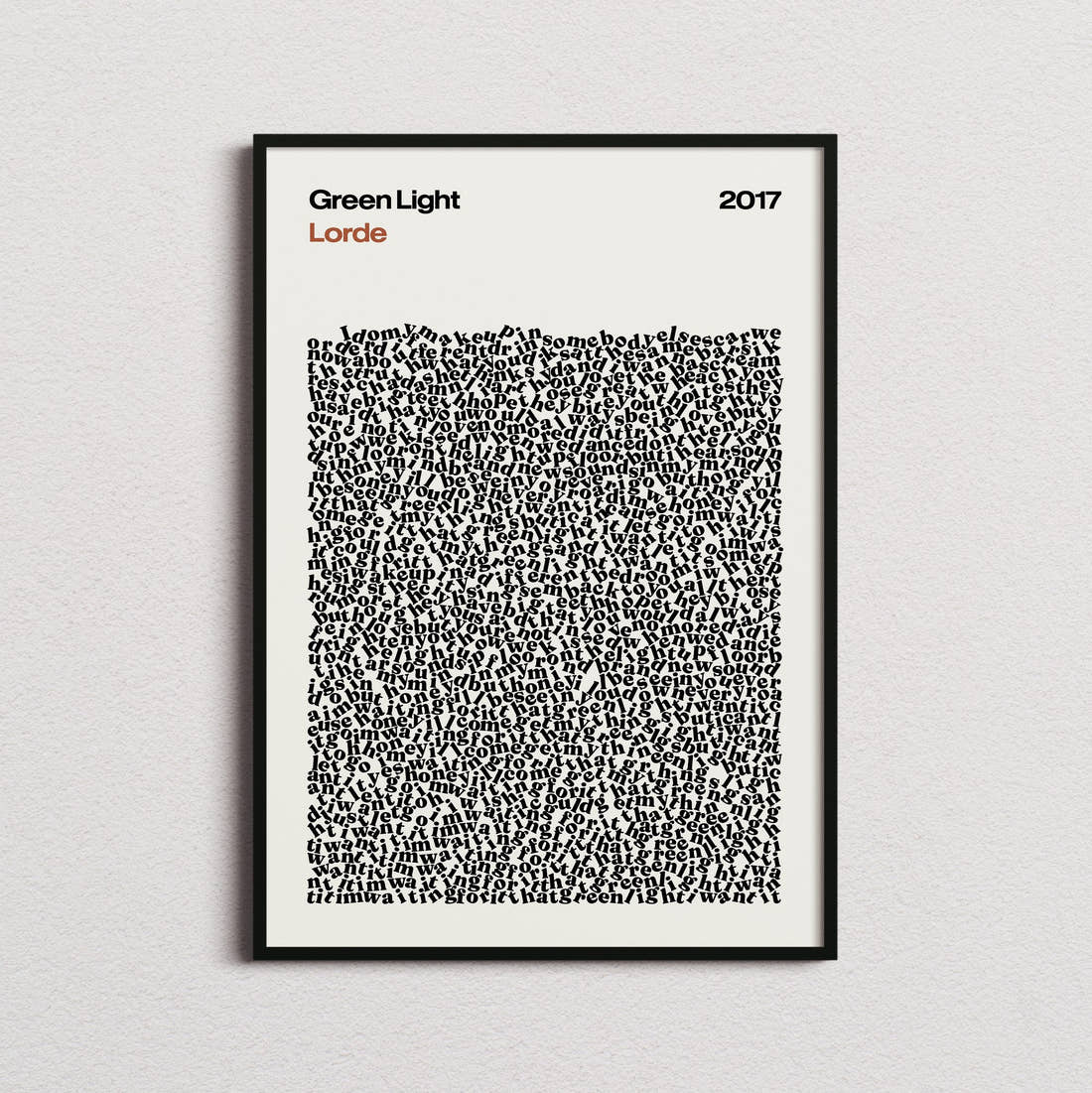Lorde Green Light Lyric Print in the cream colourway, framed