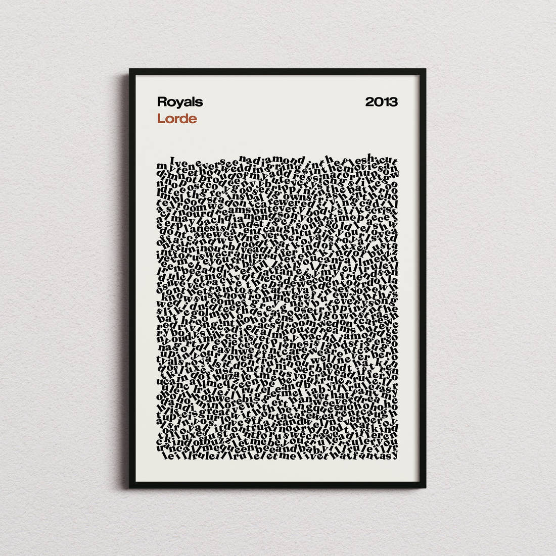Lorde Royals Lyric Print in the cream colourway, framed