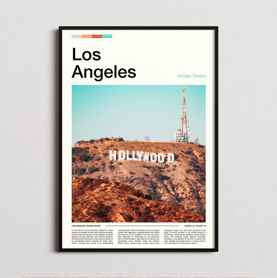 Los Angeles Hollywood Sign Travel Print framed and photographed straight on