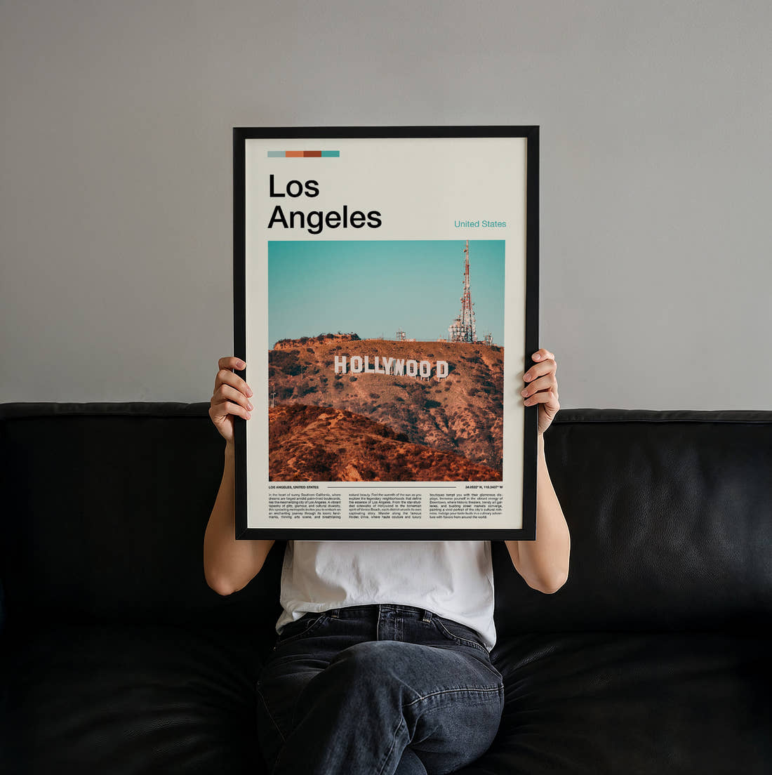 Los Angeles Hollywood Sign Travel Print held up by hand to show the size of the print
