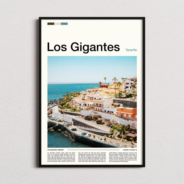 Los Gigantes Coastal Village Cliffs Travel Print framed and photographed straight on
