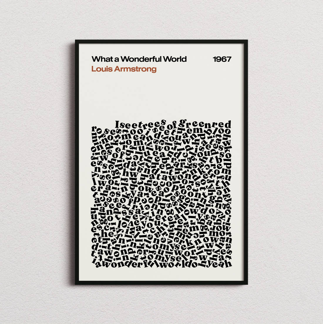 Louis Armstrong What a Wonderful World Lyric Print in the cream colourway, framed