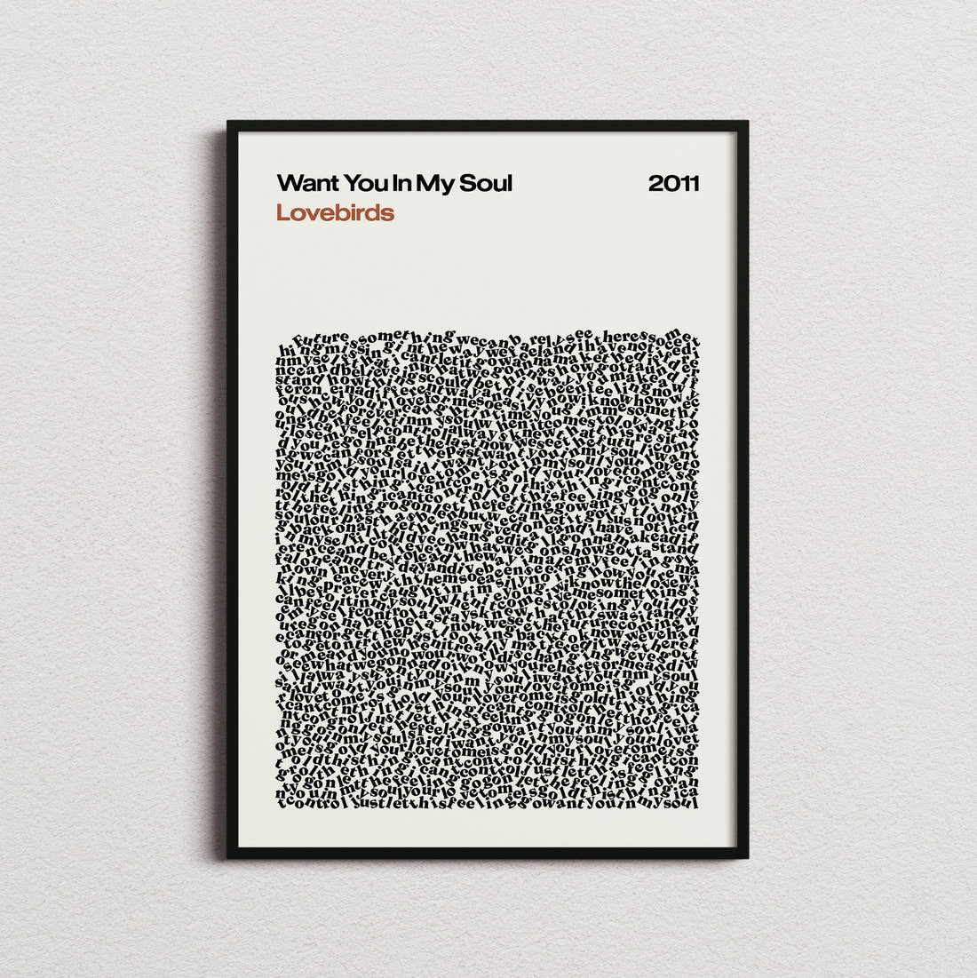 Lovebirds Want You In My Soul Lyric Print in the cream colourway, framed
