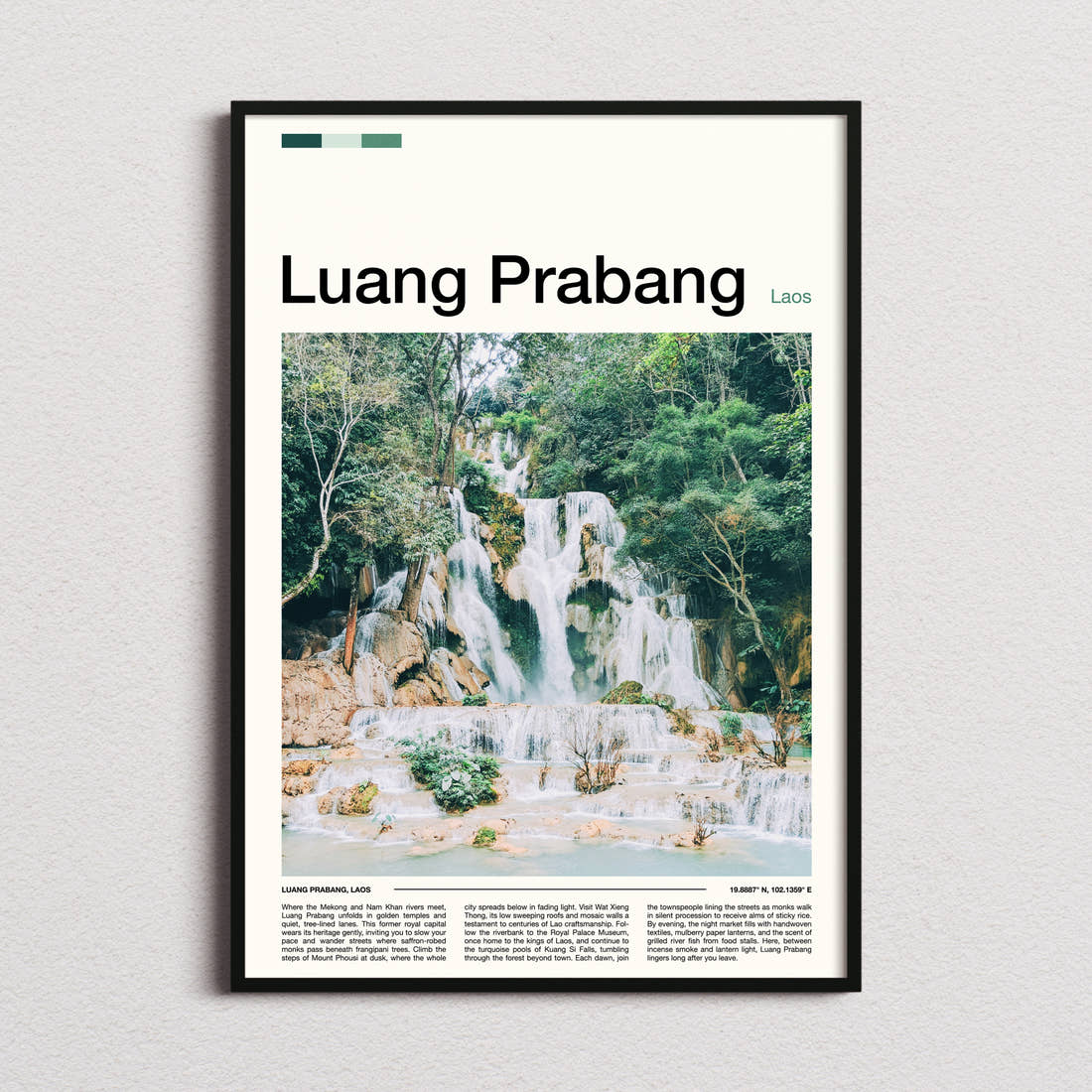 Luang Prabang Tiered Turquoise Waterfall Travel Print framed and photographed straight on