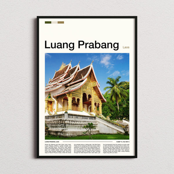 Luang Prabang Golden Temple Facade Travel Print framed and photographed straight on