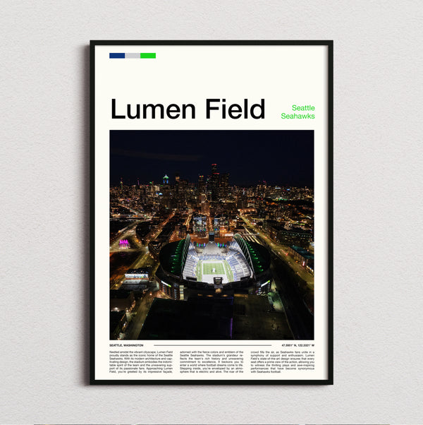 Lumen Field Stadium Print framed and photographed straight on