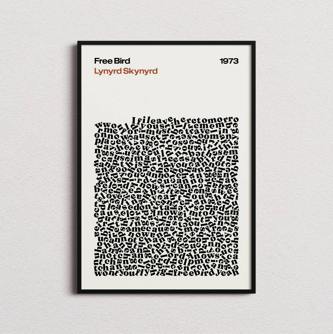 Lynyrd Skynyrd Free Bird Lyric Print in the cream colourway, framed