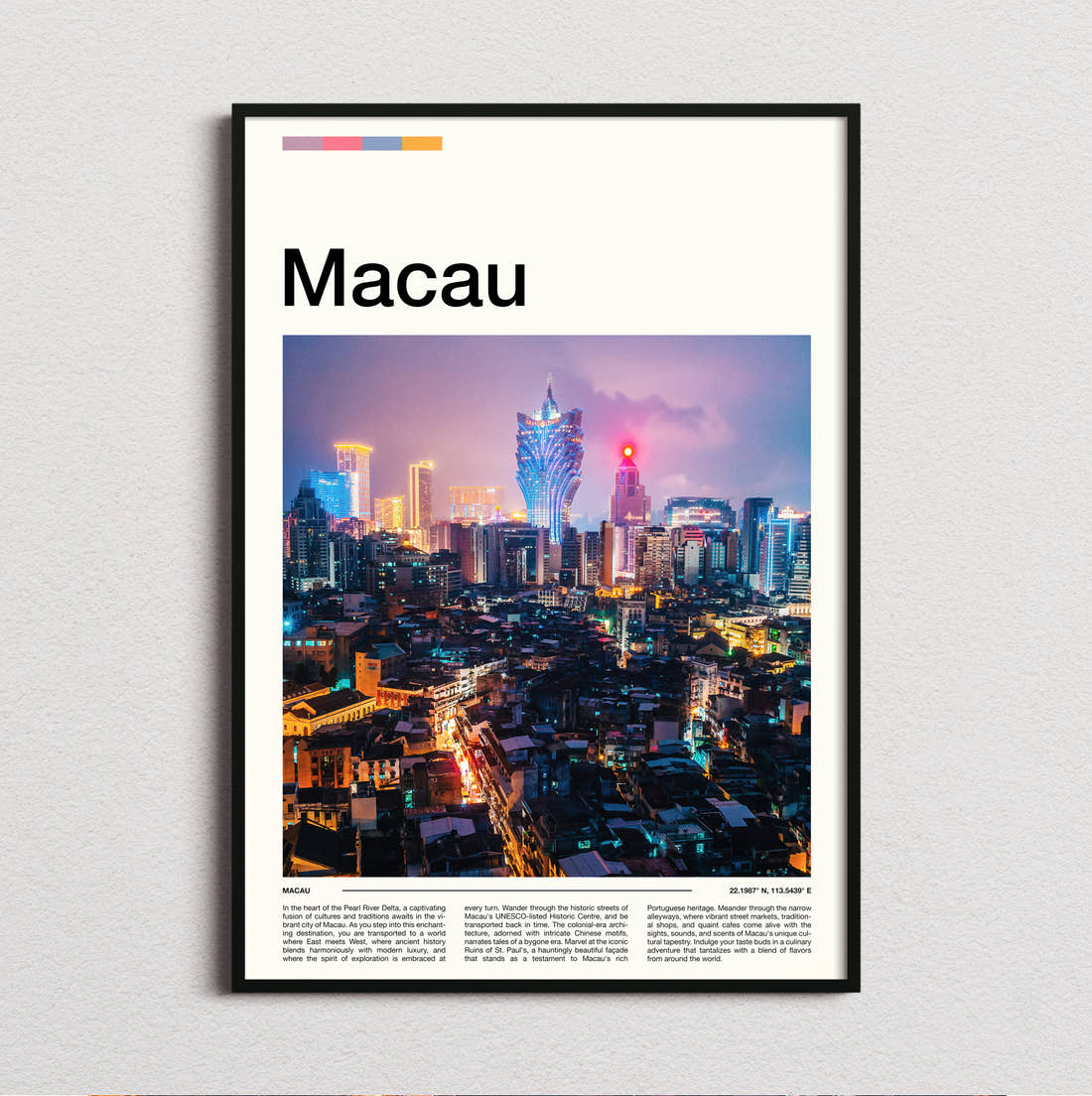 Macau Travel Print framed and photographed straight on