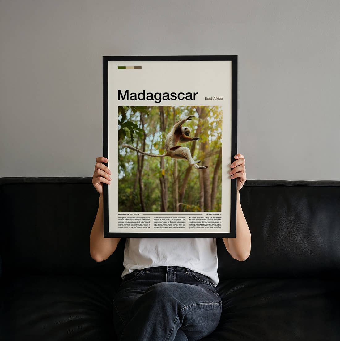 Madagascar Leaping Lemur Travel Print held up by hand to show the size of the print