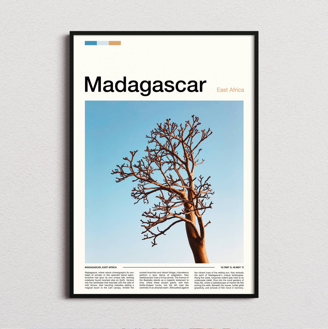 Madagascar Lone Bare Tree Travel Print framed and photographed straight on
