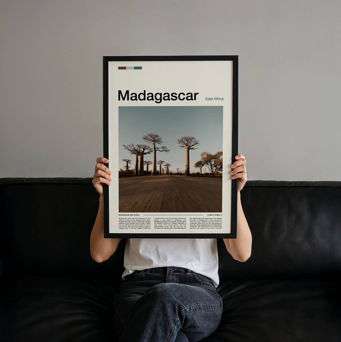 Madagascar Avenue Of The Baobabs Travel Print held up by hand to show the size of the print