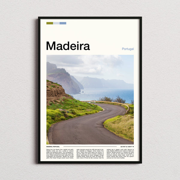 Madeira Winding Coastal Road Travel Print framed and photographed straight on