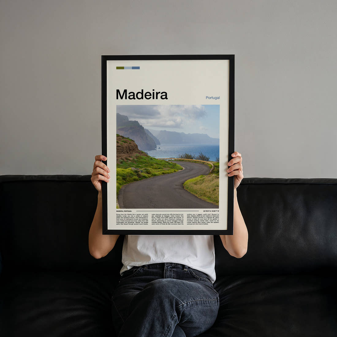 Madeira Winding Coastal Road Travel Print held up by hand to show the size of the print