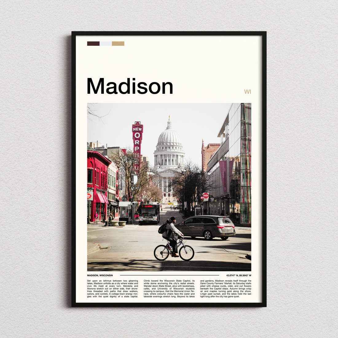 Madison State Street View Travel Print framed and photographed straight on