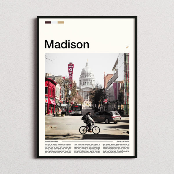 Madison State Street View Travel Print framed and photographed straight on