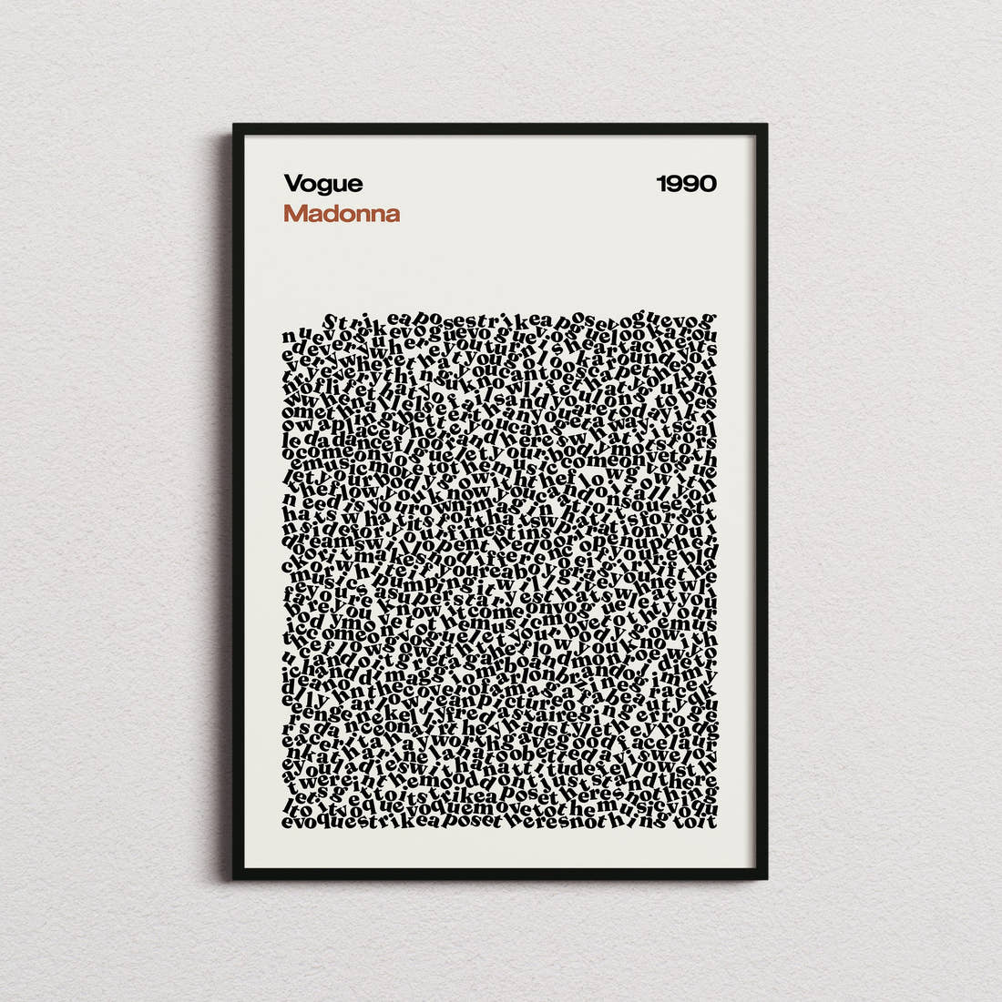 Madonna Vogue Lyric Print in the cream colourway, framed