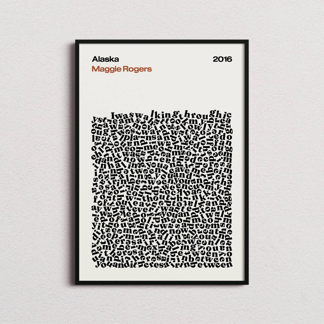 Maggie Rogers Alaska Lyric Print in the cream colourway, framed