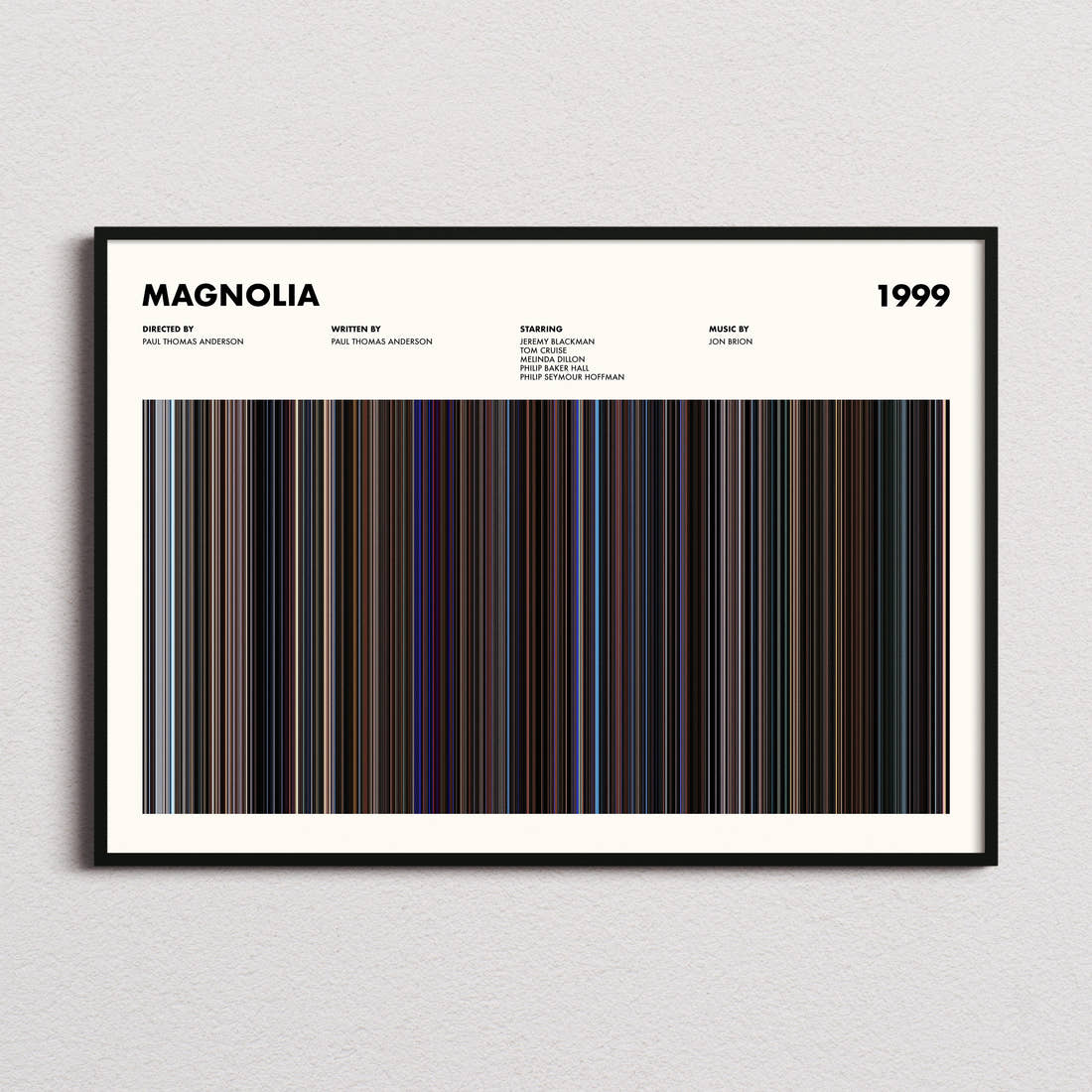 Magnolia Movie Barcode Poster framed and photographed straight on