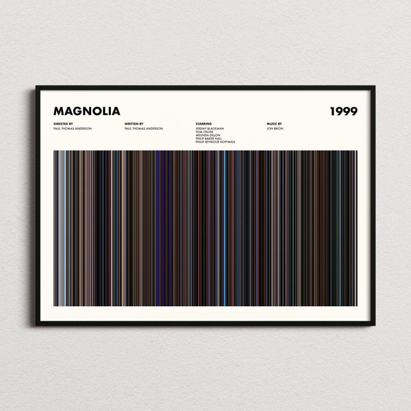Magnolia Movie Barcode Poster framed and photographed straight on