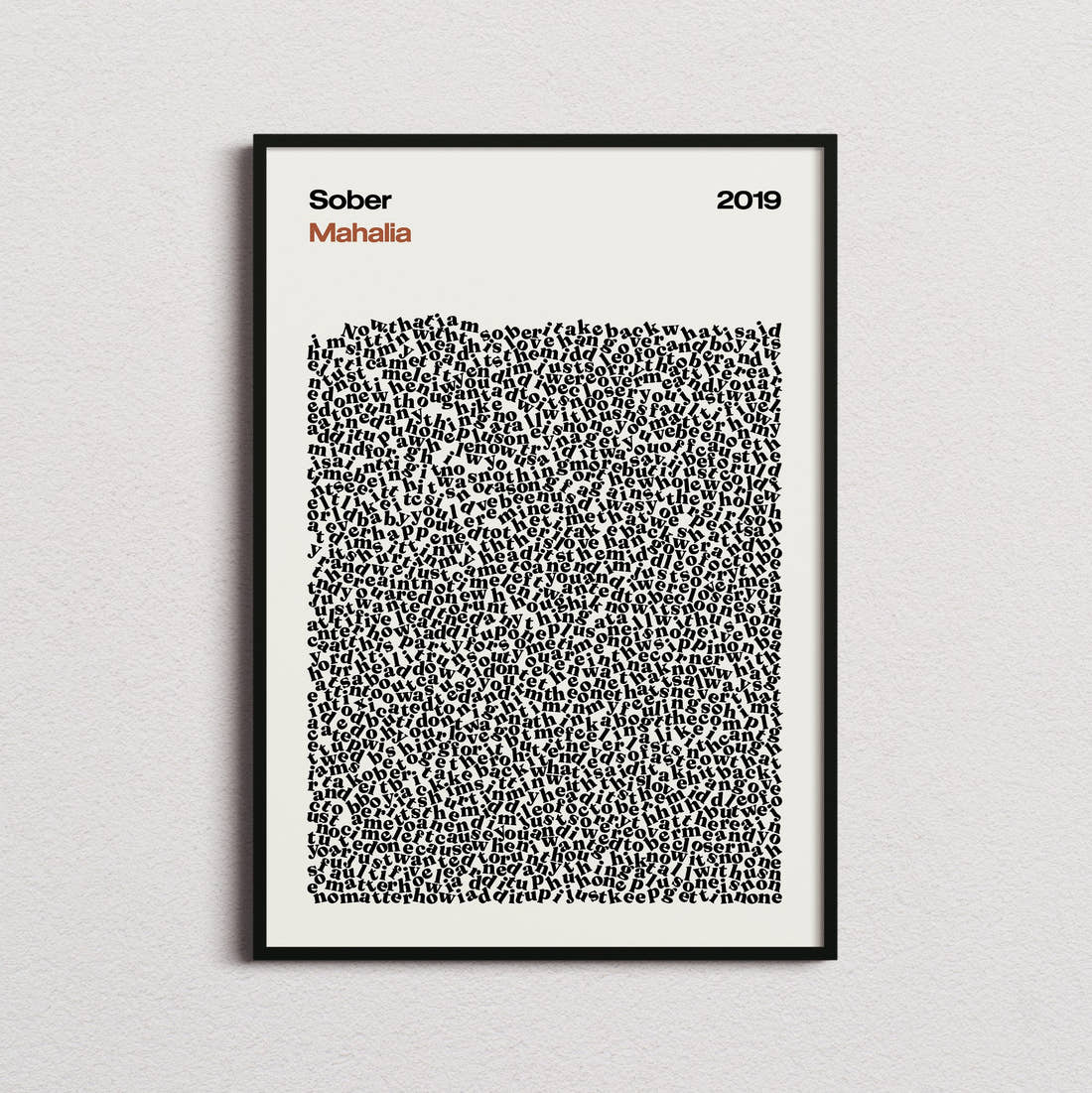 Mahalia Sober Lyric Print in the cream colourway, framed