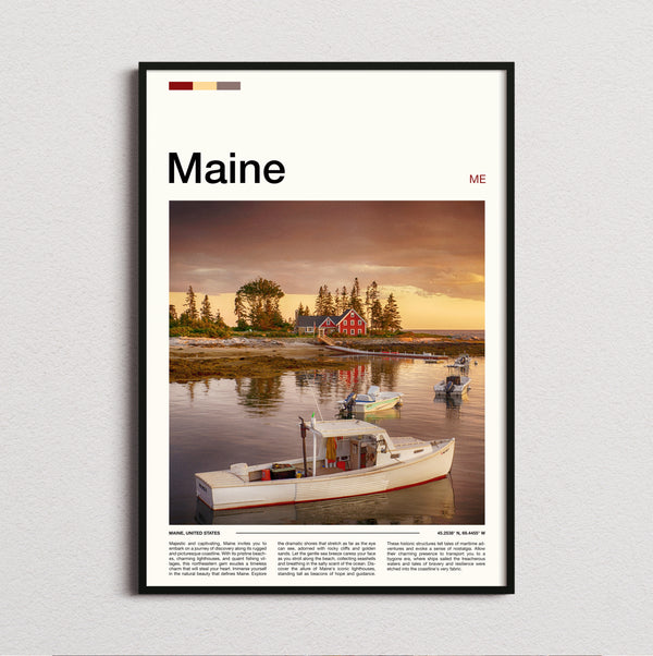 Maine - Moored White Boat - Travel Print
