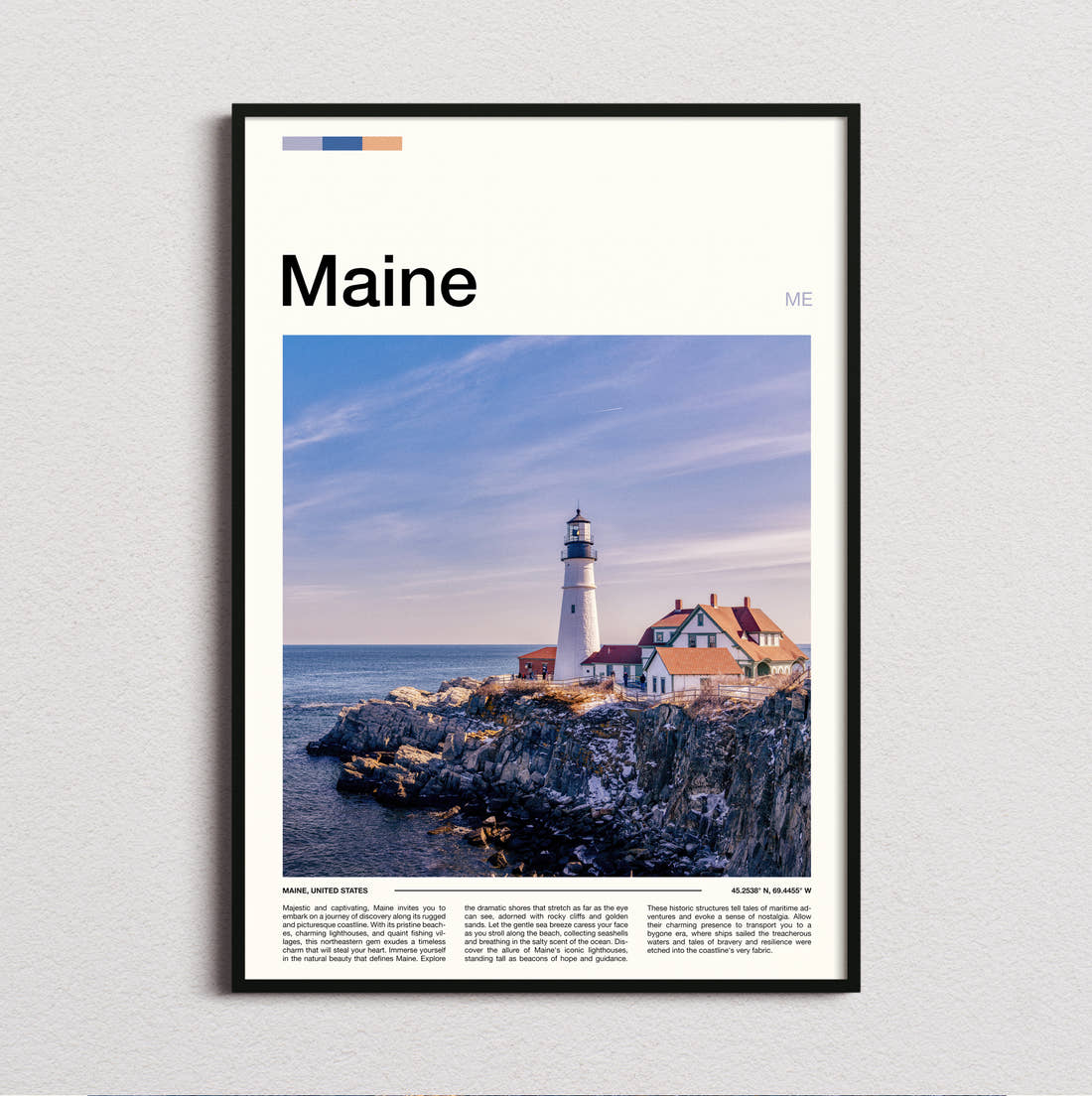 Maine Portland Head Light Travel Print framed and photographed straight on