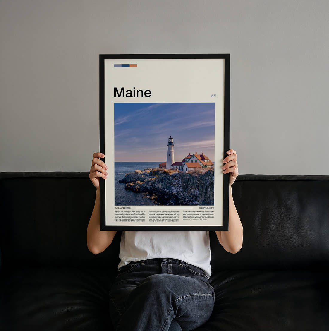 Maine Portland Head Light Travel Print held up by hand to show the size of the print