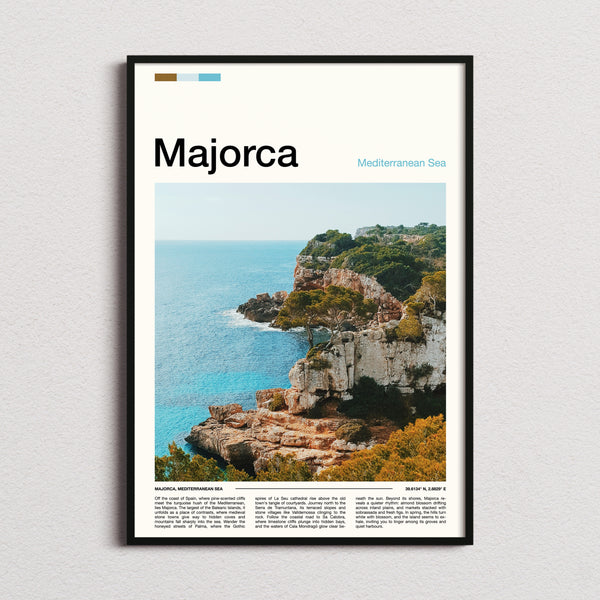 Majorca Rugged Coastal Cliffs Travel Print framed and photographed straight on