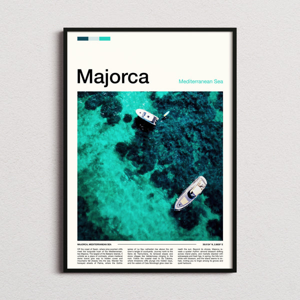Majorca Turquoise Water From Above Travel Print framed and photographed straight on