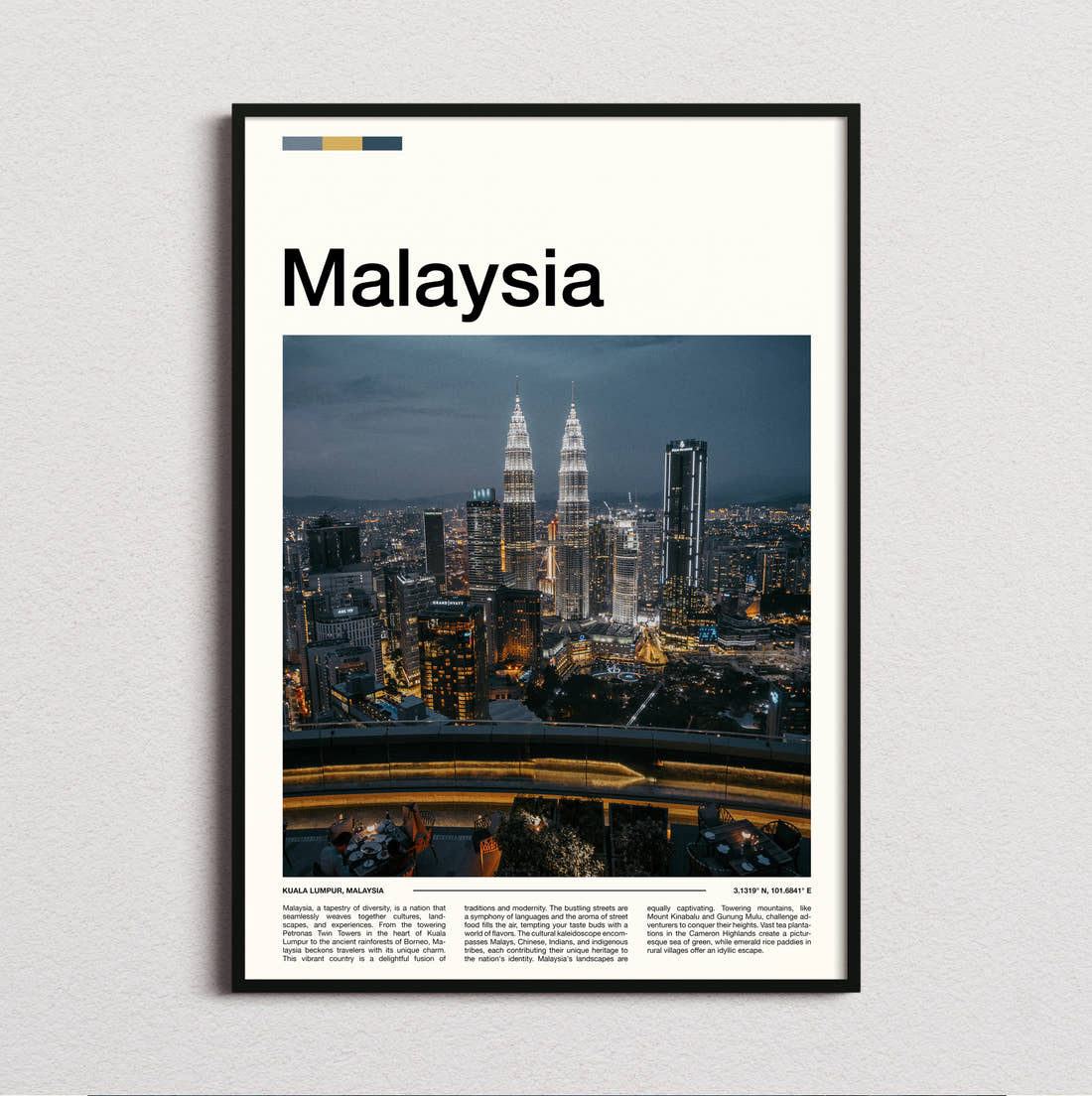 Malaysia Petronas Towers Travel Print framed and photographed straight on