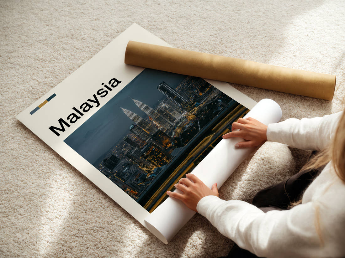 Malaysia Petronas Towers Travel Print being unrolled from its postal tube