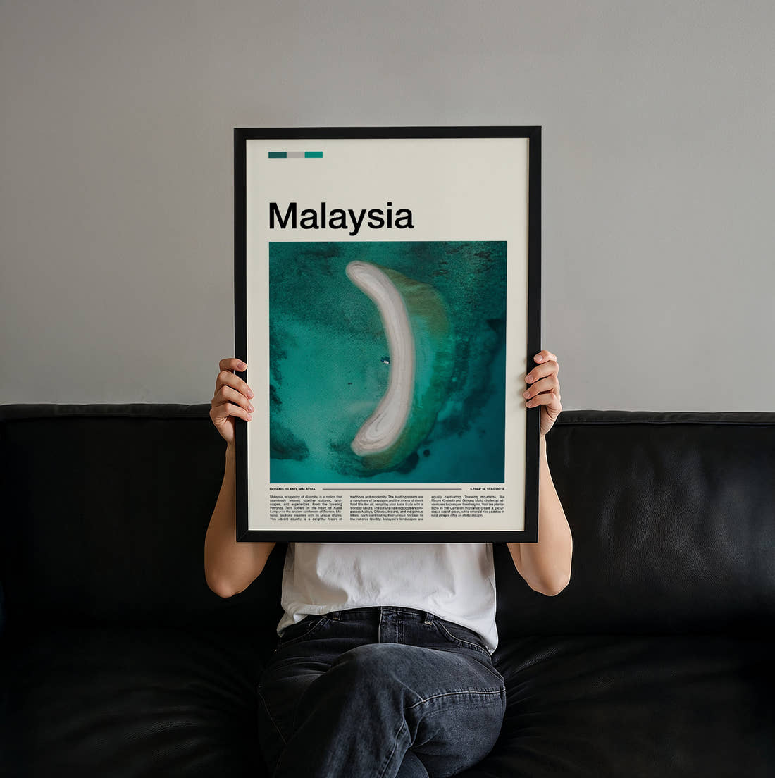 Malaysia Curved Sandbar Travel Print held up by hand to show the size of the print