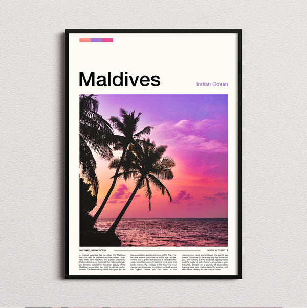 Maldives - Pink Sunset Behind Palms - Travel Print