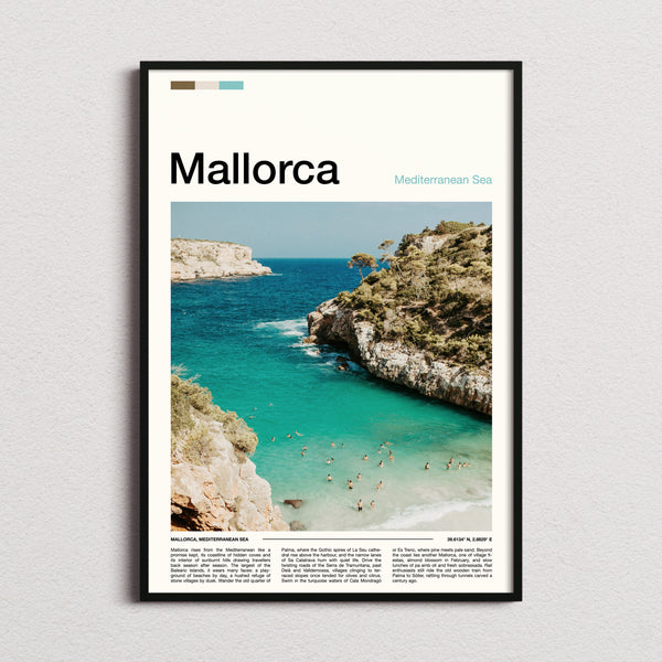 Mallorca Turquoise Cove Swimmers Travel Print framed and photographed straight on