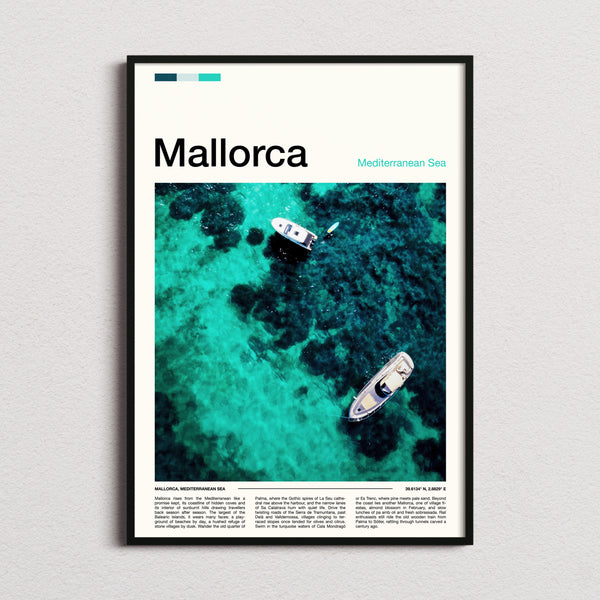 Mallorca Turquoise Water Aerial Travel Print framed and photographed straight on
