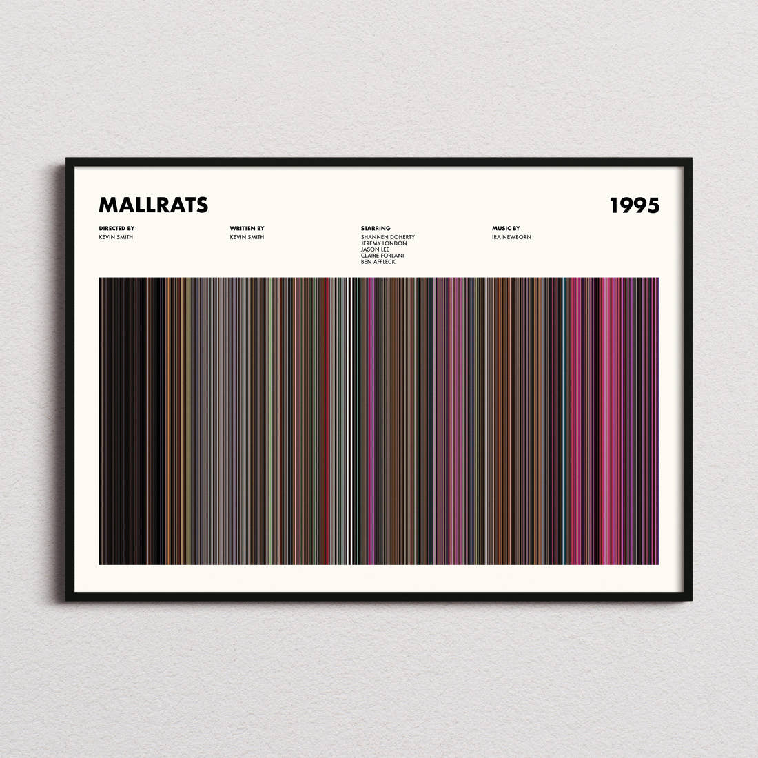 Mallrats Movie Barcode Poster framed and photographed straight on