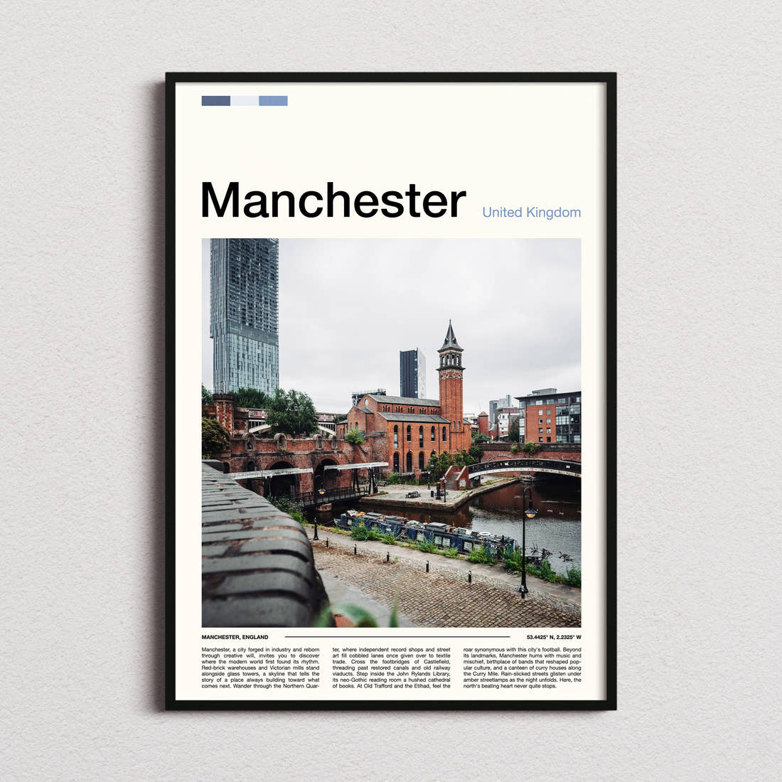 Manchester Castlefield Canal View Travel Print framed and photographed straight on