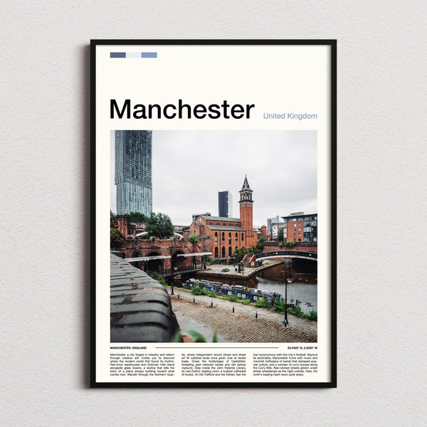 Manchester Castlefield Canal View Travel Print framed and photographed straight on
