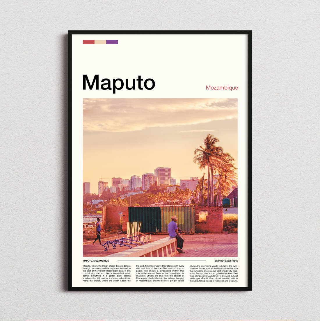 Maputo Waterfront At Sunset Travel Print framed and photographed straight on