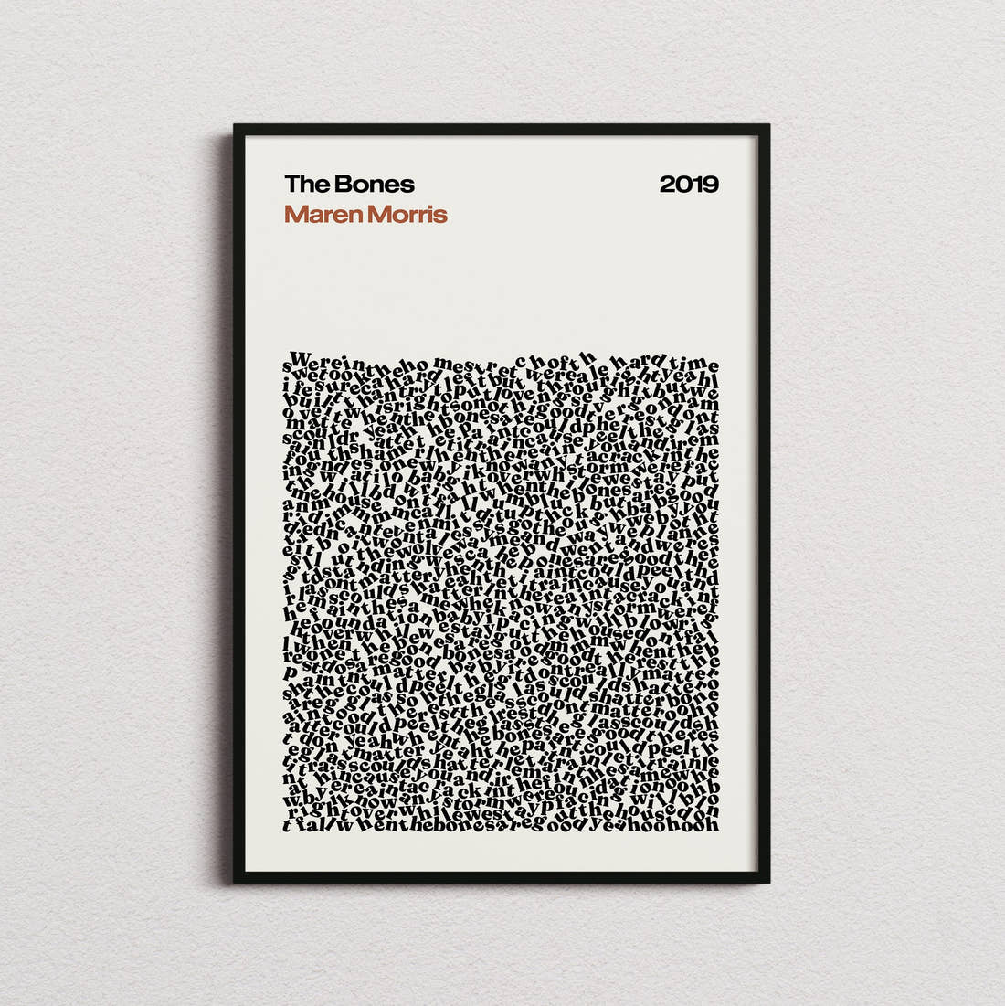 Maren Morris The Bones Lyric Print in the cream colourway, framed