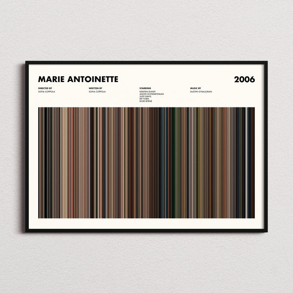 Marie Antoinette Movie Barcode Poster framed and photographed straight on